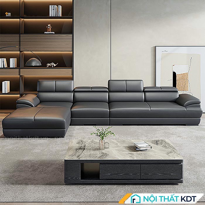 Bộ ghế sofa phòng khách da góc L tay vát S215