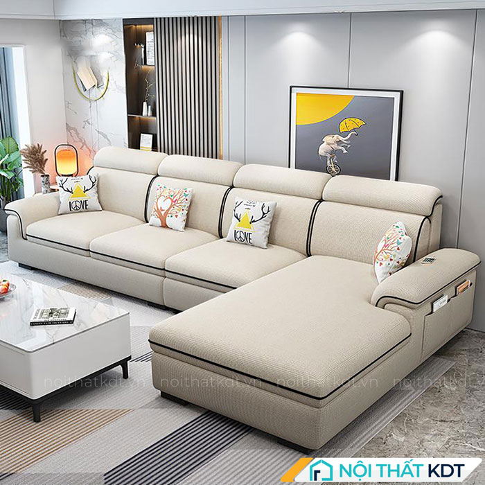 Bộ ghế sofa nỉ góc chữ L 4 tựa lưng đẹp S36A