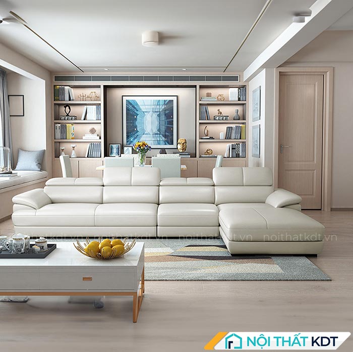 Bộ ghế sofa phòng khách da góc L tay vát S215-1