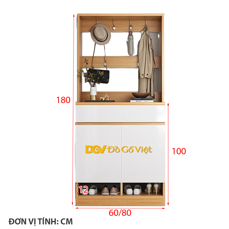 Tủ Giày Có Giá Treo Áo Khoác Gỗ MDF Lõi Xanh Màu Sồi Cánh Trắng Đẹp-1